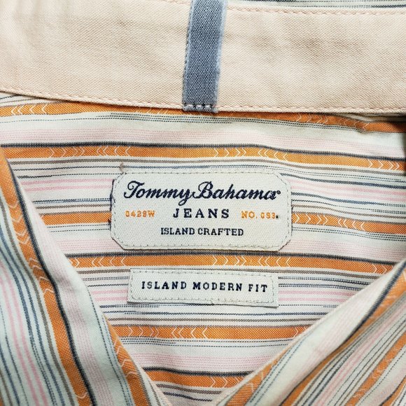 Tommy Bahama Mens Orange Pink Gray Stripe Long Sleeve Button Up Shirt Sz LG EUC - Picture 6 of 12